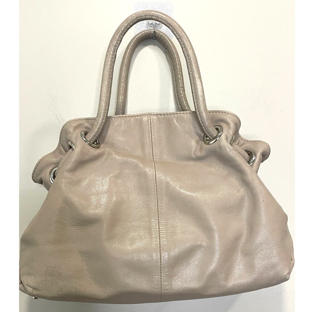 Furla Taupe Leather Top Handle Bag Designer Handbag Silver Embellishments - Picture 2 of 13